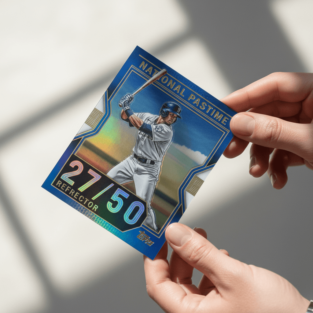 Collector holding a numbered parallel baseball card
