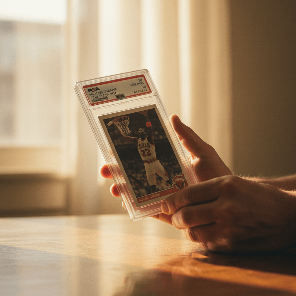 Collector holding a professionally graded baseball card slab