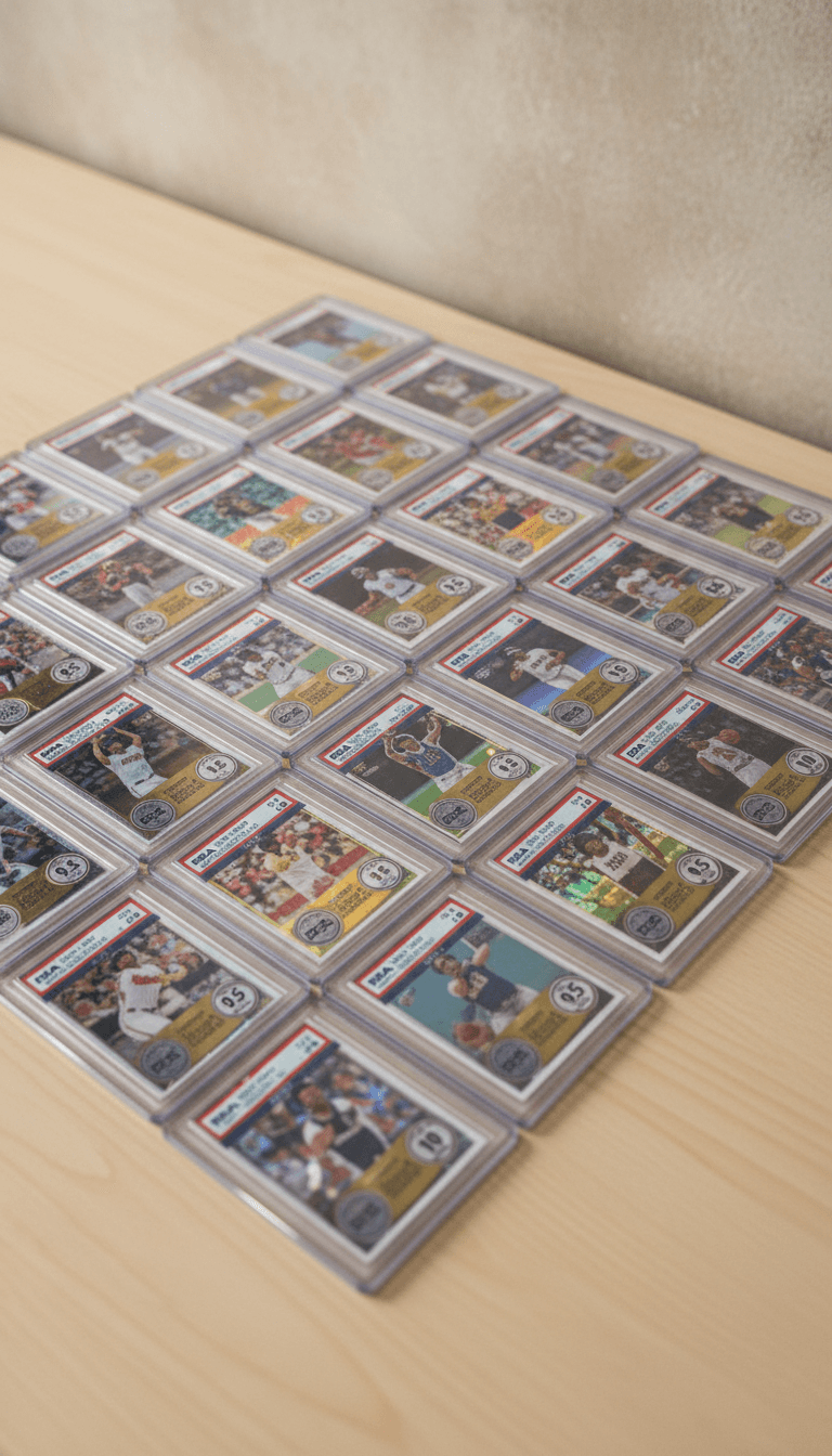 Professionally graded sports cards from PSA and BGS displayed in organized collection